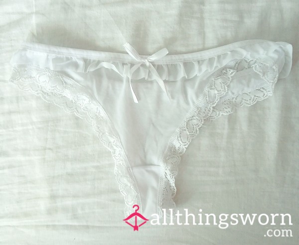 Cute White Ruffled Thong Size 12