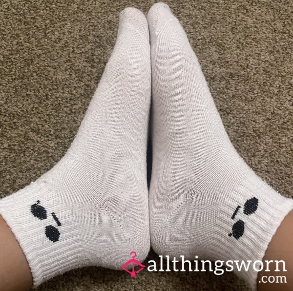 Cute White Smiley Face Socks Worn This Afternoon After Work For Errands And The Gym 💦🦶👅