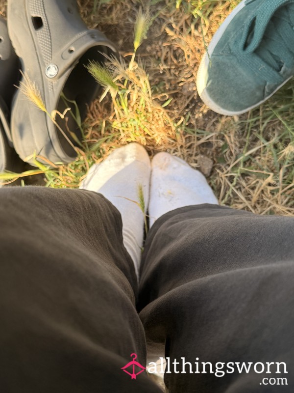 Cute White Socks On Gra** 🧡🍃