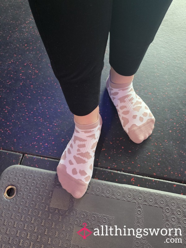 Cute White Socks With Mauve Leopard Print