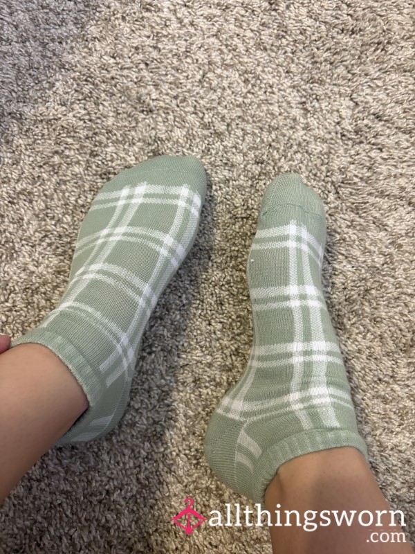 Cute Worn Green Plaid Socks
