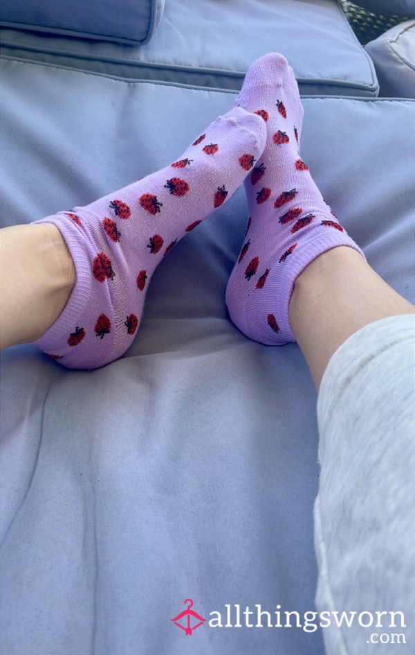 ~SOLD~Cutie Purple Ankle Socks With Strawberries