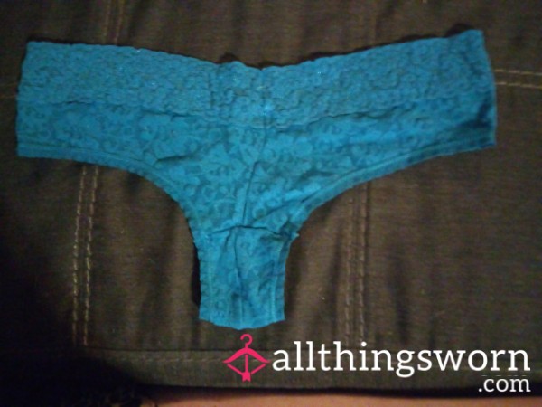 Cyan Blue Lacy Thong, Just Worn Today 💙🥵