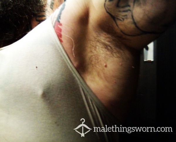 Daddy's Sweat-Soaked White Gym Vest Wife-Beater