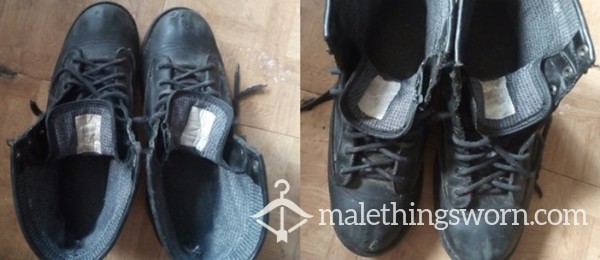 Dad's Old Work Boots Well Worn Black Size 12-13 Plus Socks