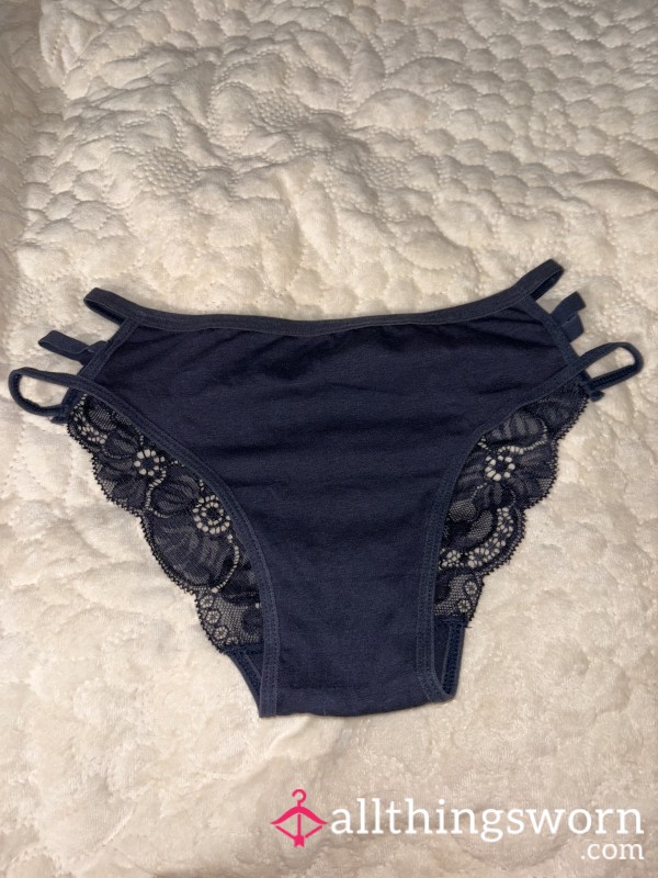 Dark Blue Bikini Panties With A Lace Back