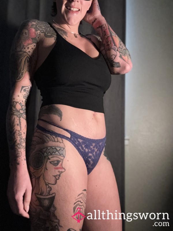 Dark Blue Lace Thong