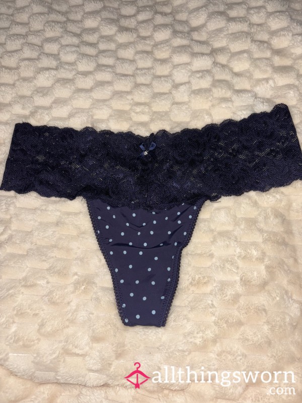 Dark Blue Polkadot Thong