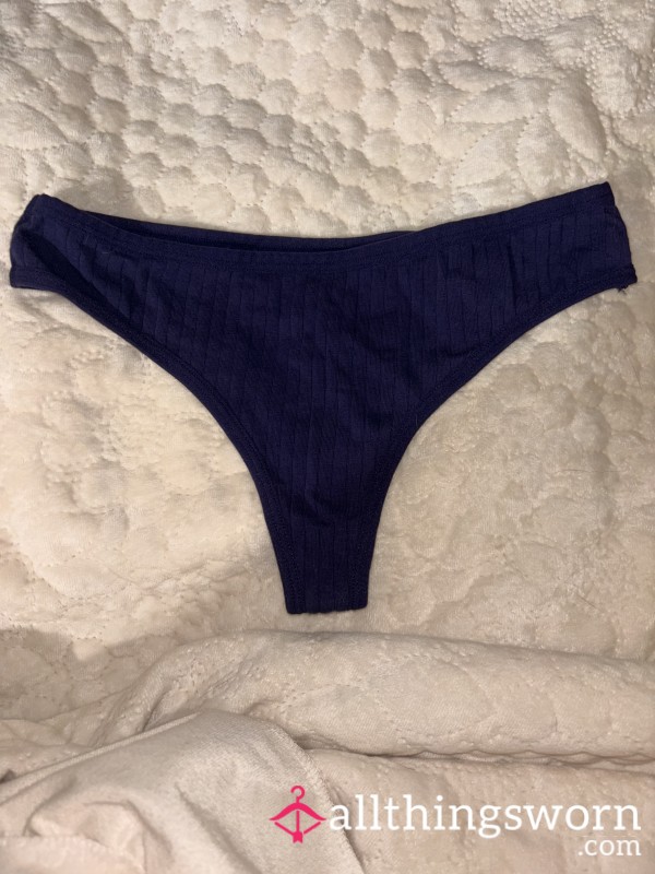 Dark Blue Ribbed Cotton Thong
