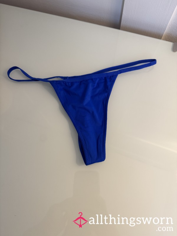 Dark Blue Satin Thong! XS Small And Extra Wet!! 💦 💙