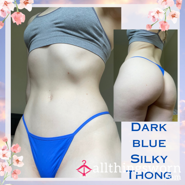 Dark Blue Silky Thong 💙 Size Small▪️1 Day Wear - £20. Longer Wears And International Shipping Available 🌎