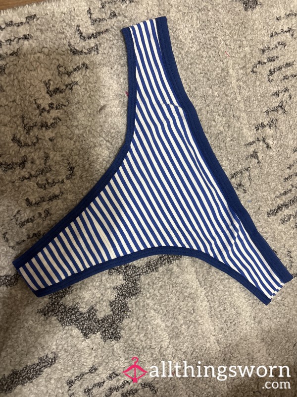 Dark Blue Striped Cotton Thong