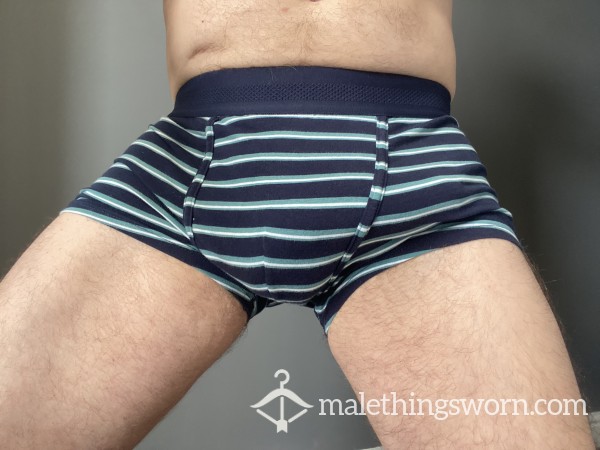 Dark Blue/green Striped Trunks.