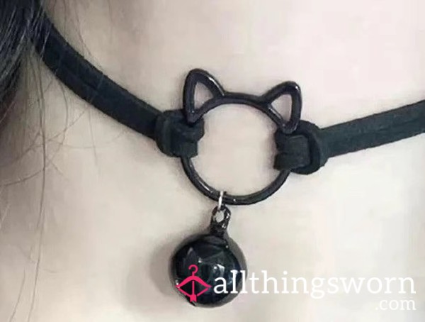 Dark Cat Bell Collarbone Necklace Neck Strap Collar Neck Strap