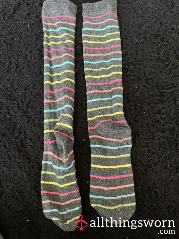 Dark Gray Striped Long Socks 🖤