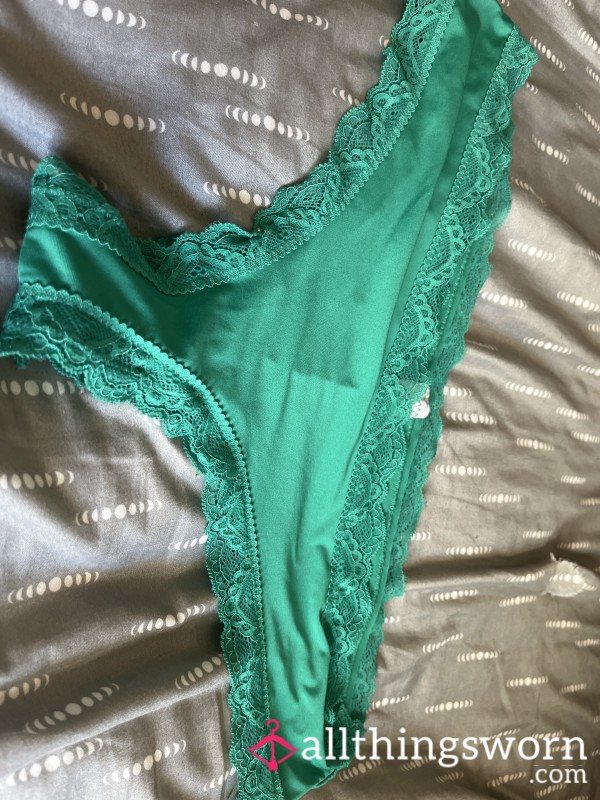 Dark Green Cheeky Panties With A Lace Trim