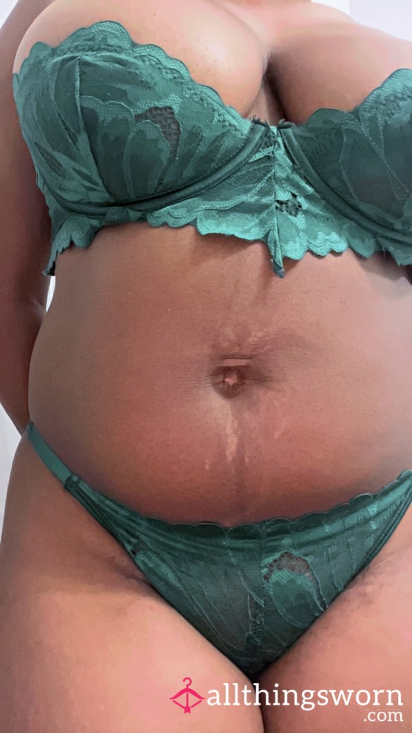 Dark Green Lace Lingerie Set
