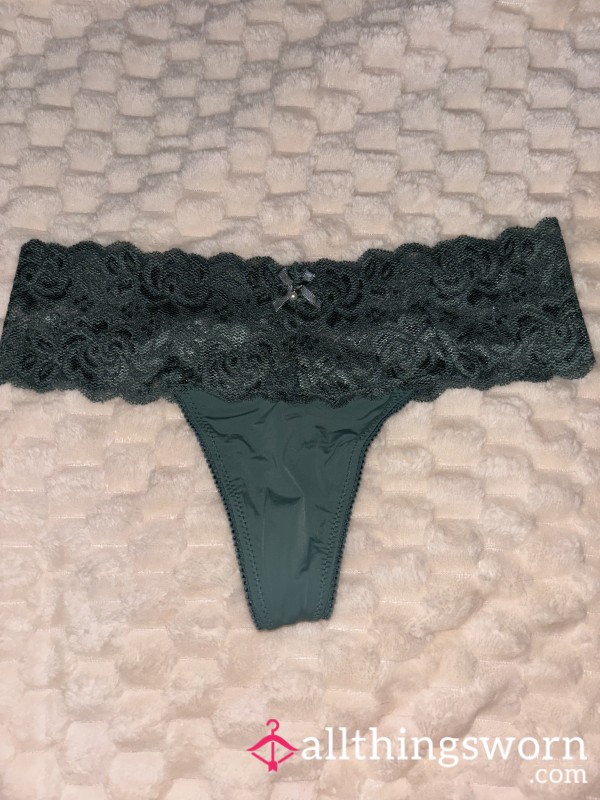 Dark Green Thong With A Lace Waist