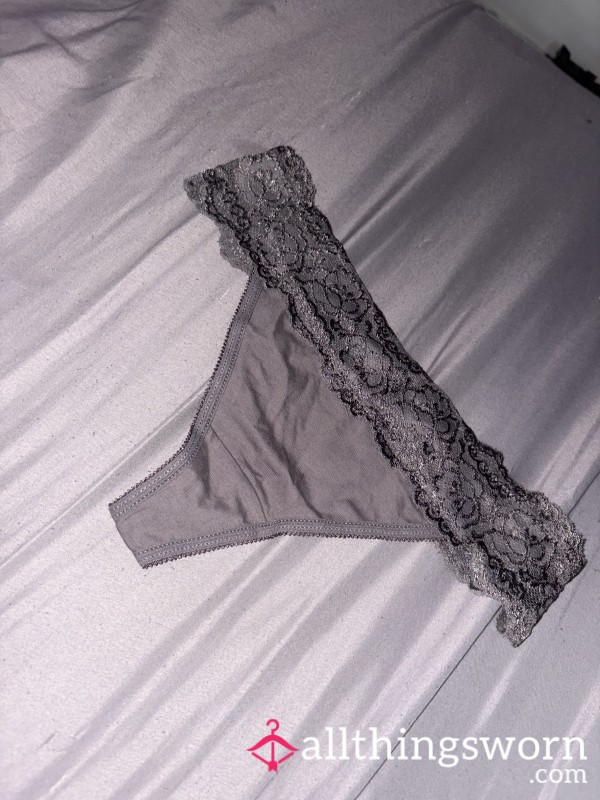 DARK GREY LACE BANDED THONG