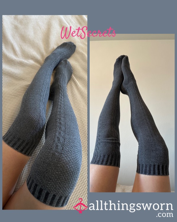 🩶 Dark Grey Over-knee Stockings With Knitted Pattern