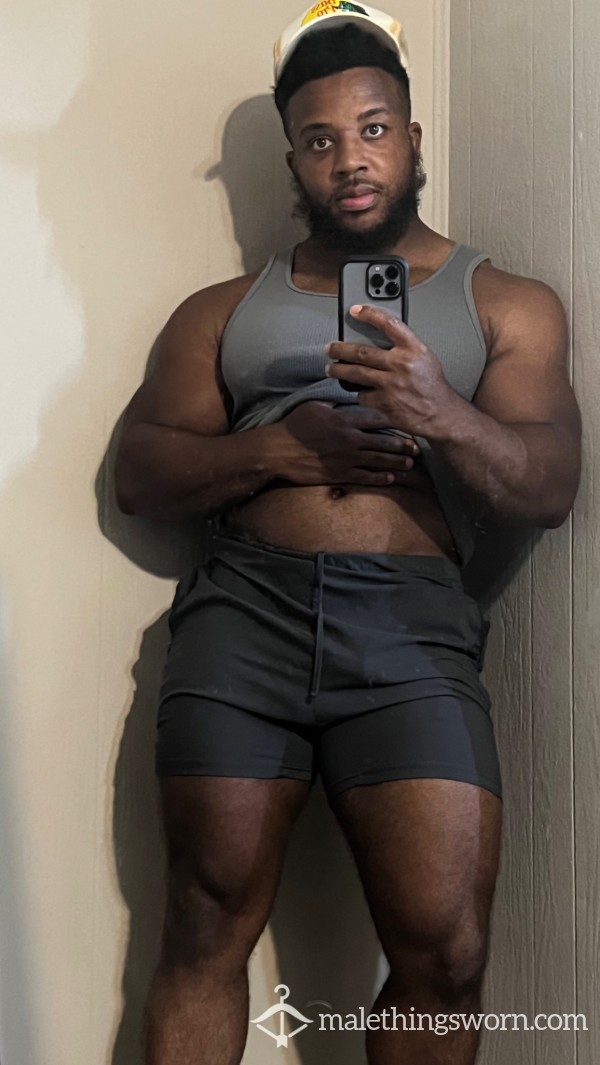 Dark Grey Tank Top. Heavy Wear And Musk From Workouts. Very Distressed And Worn!
