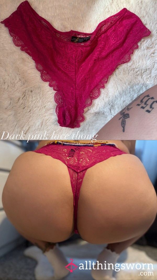 Dark Pink Lace Thong