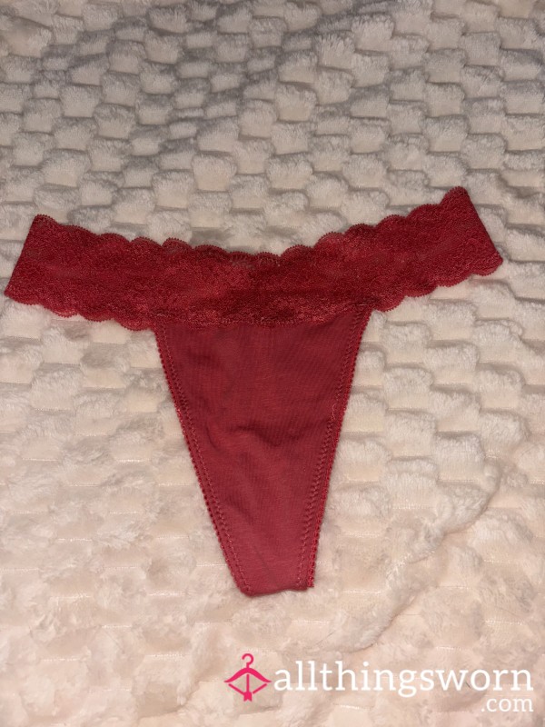 Dark Pink Thong With A Lace Waist