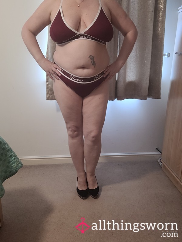 Dark Red Bra And Thong