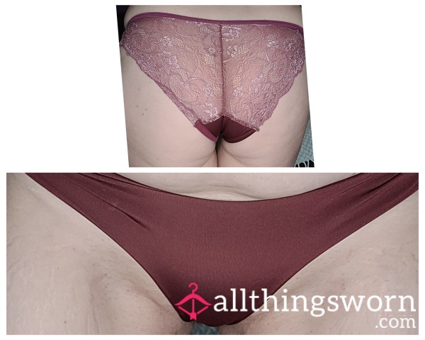 Dark Red Panties. Silk Front, Lace B*m.
