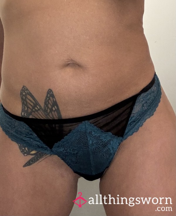 Dark Teal Lace Thongs Small