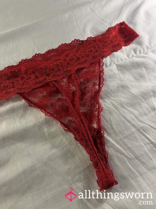 Day Worn Red Lacy Thong