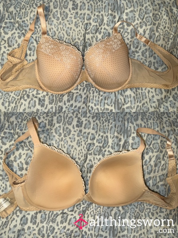 Vintage Inspired DD Beige/Nude Bra With Lace And Little Black Polka Dots (Matching Thong Available) 💛 Tracked Shipping Included