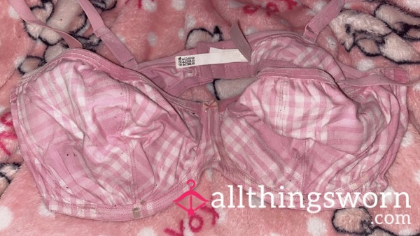 (DD38) Victoria’s Secret PINK Pink And White Gingham Plaid Wireless No-padding Bra 💗🎀🌸