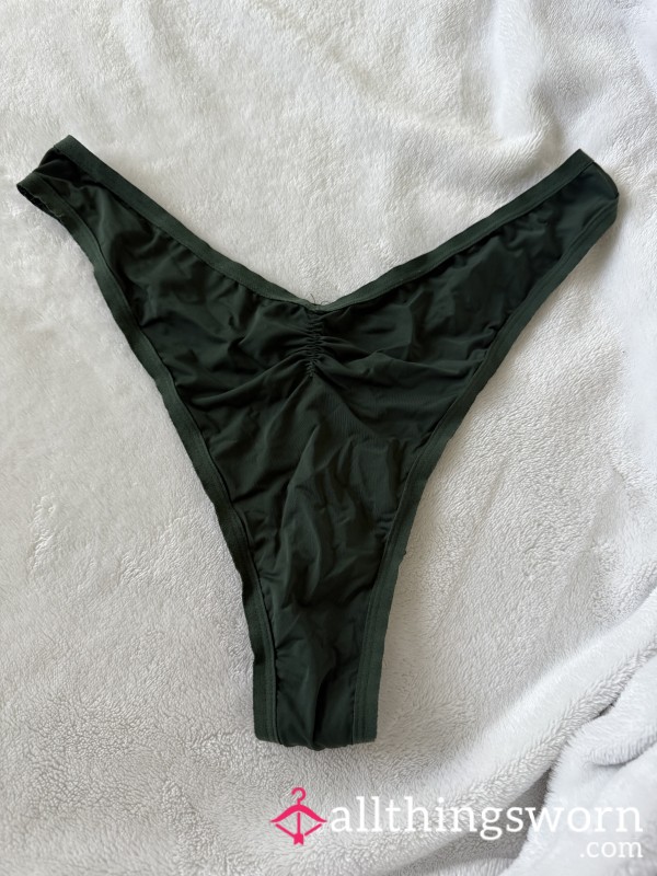 Deep Desire – Hunter Green Satin High-Waisted Thong