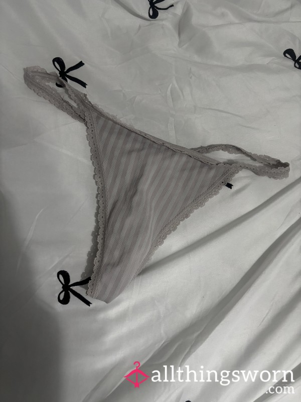Deep Pink And White Stripey Frilly Thong