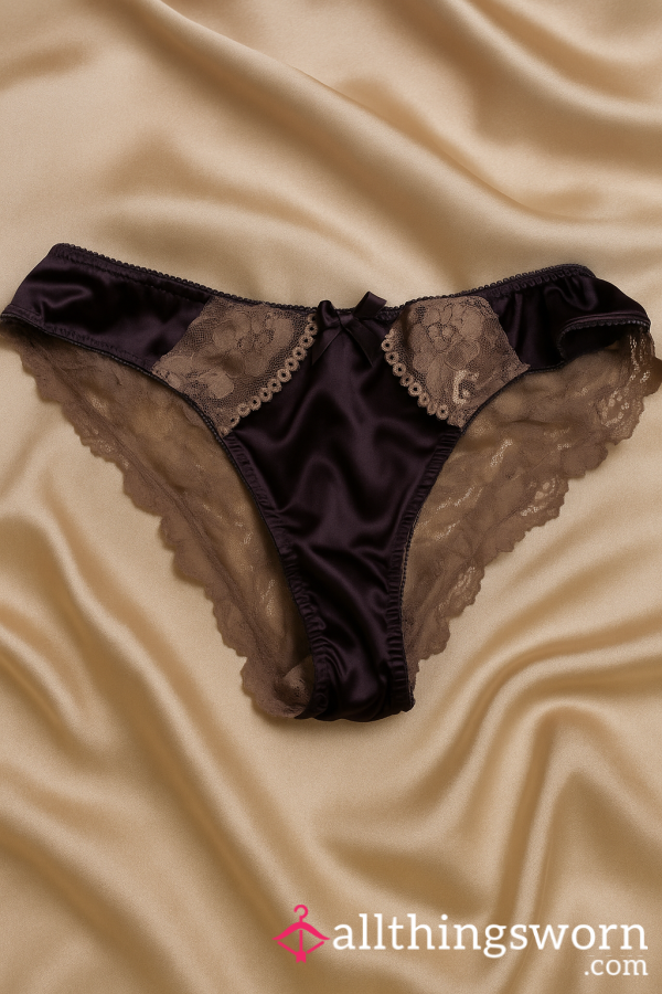 Deep Plum Satin & Cream Lace With Bow, Well Worn Panties