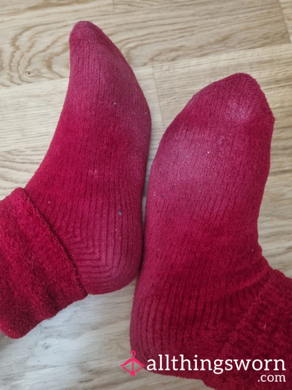 Deep Red Fluffy Socks – Worn For 3 Days