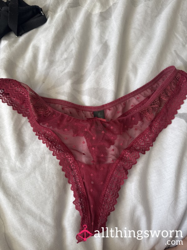 Deep Red Lace Thong