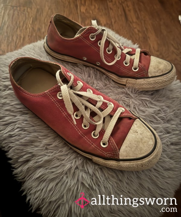 Deeply Worn Burgundy Low Top Converse Size 8.5