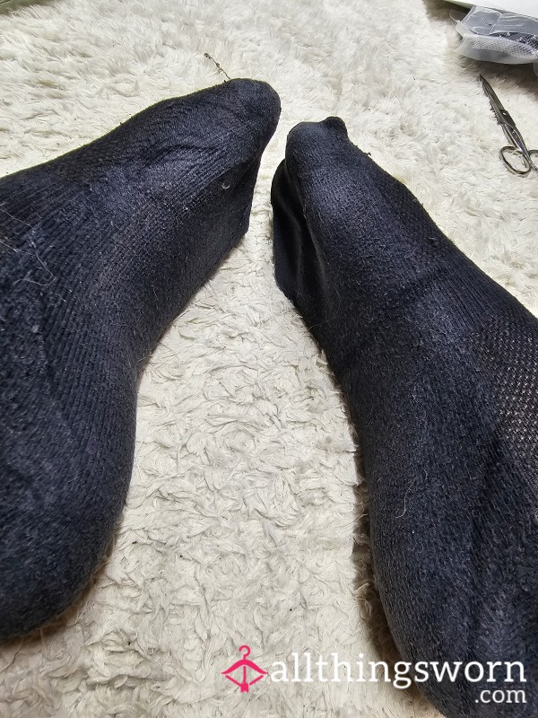 🖤 Deeply Worn Everyday Black Socks – Raw Foot Imprint, Full Use 🧦