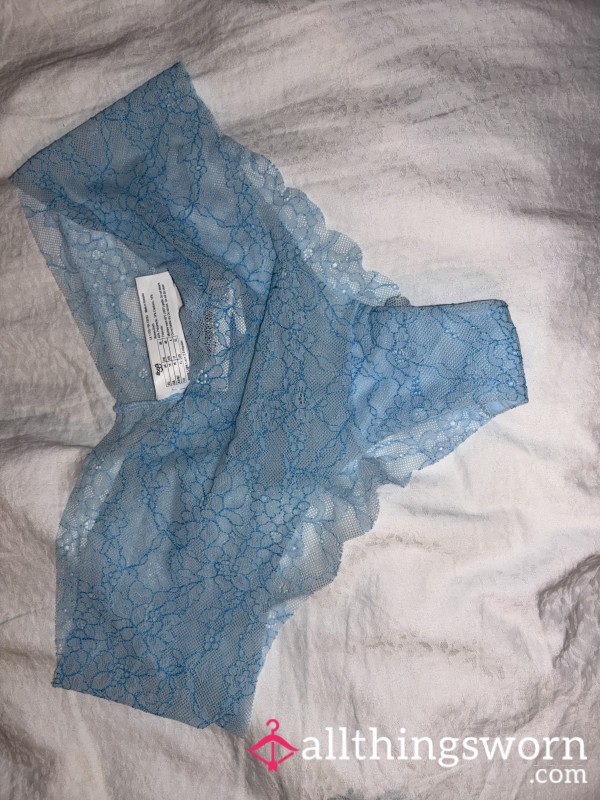 Delicate Light Blue Lace Sloggi Panties - Sheer Hipster Style, Worn Fresh For You