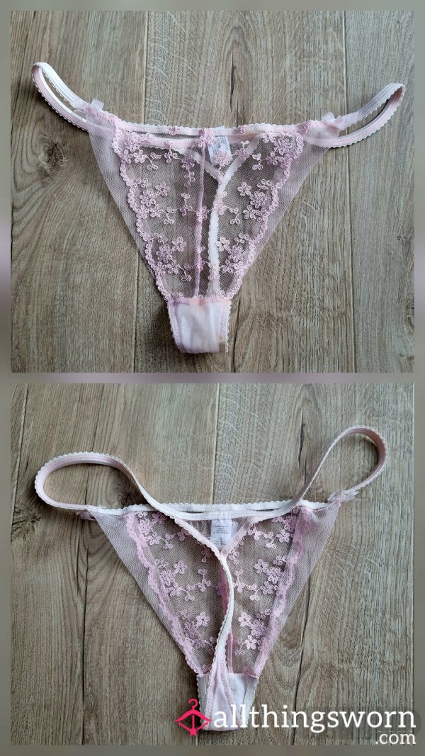 💗 Delicate Pink Lace Thong – Sheer Elegance💗