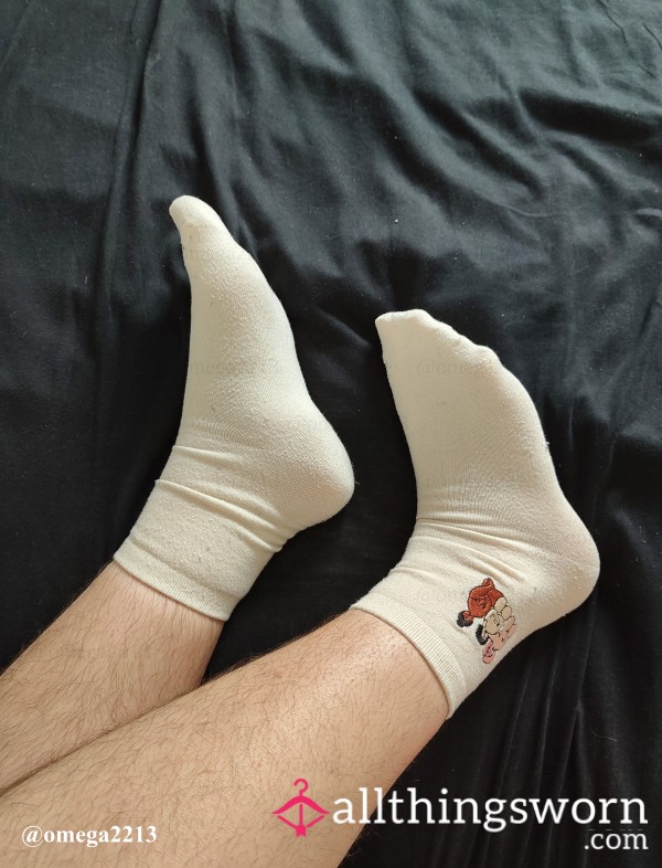 My Deliciously Stinky Off-White Socks With Embroidered People