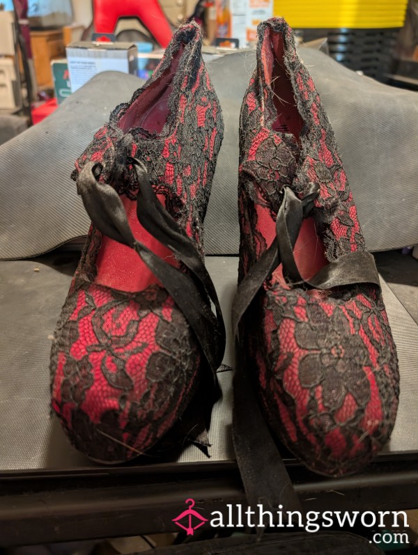 Demonia Satin And Lace Heels