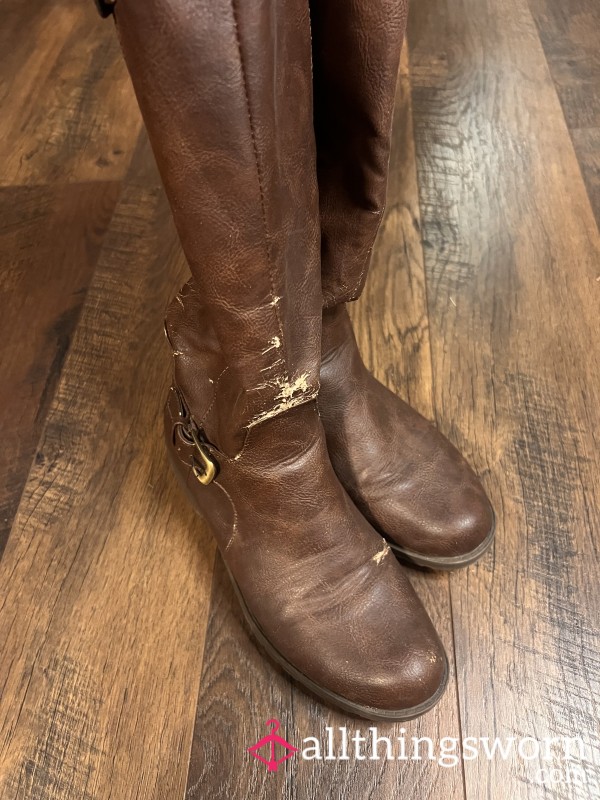 Destroyed Brown Riding Boots, Very Well Worn For Years