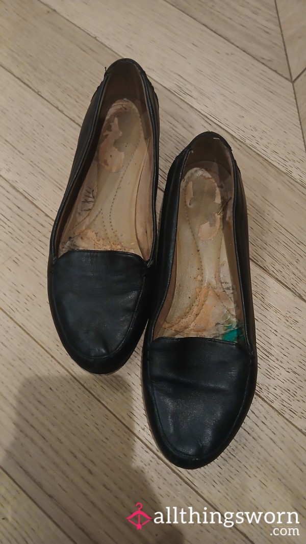 Destroyed Leather Flats - Heavily Scented, Worn Bare Feet