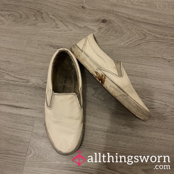 Destroyed White Slide-on Trainers