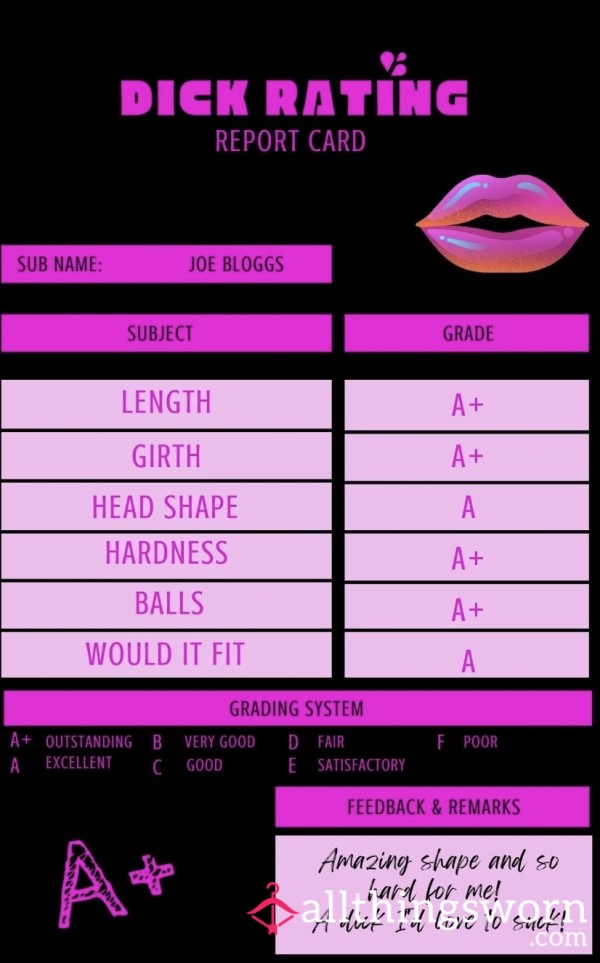 D*ck Rate Report Card.