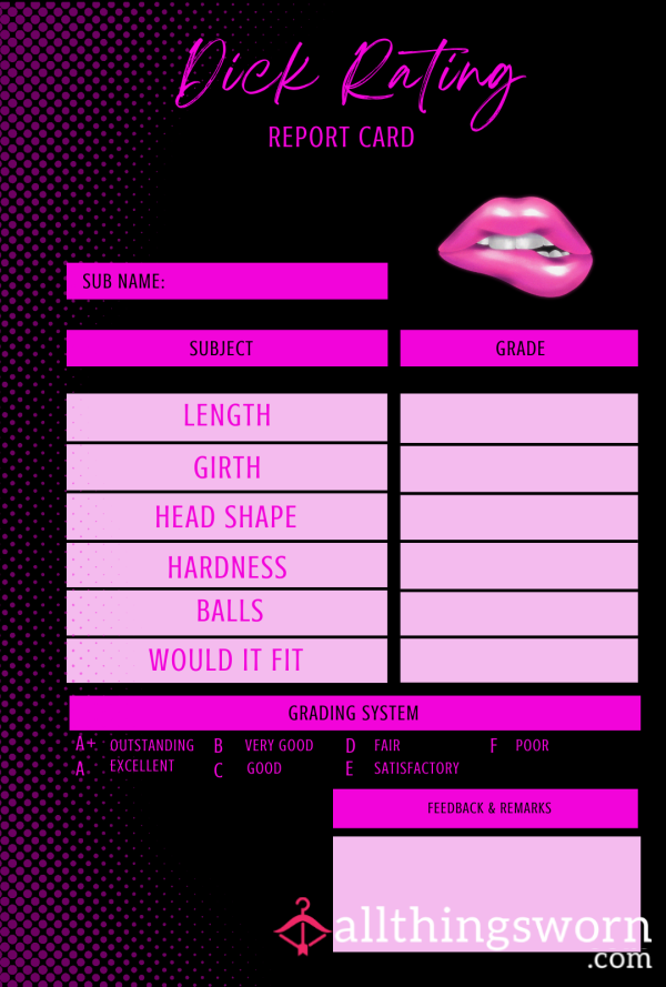 D*ck Rating Report Card
