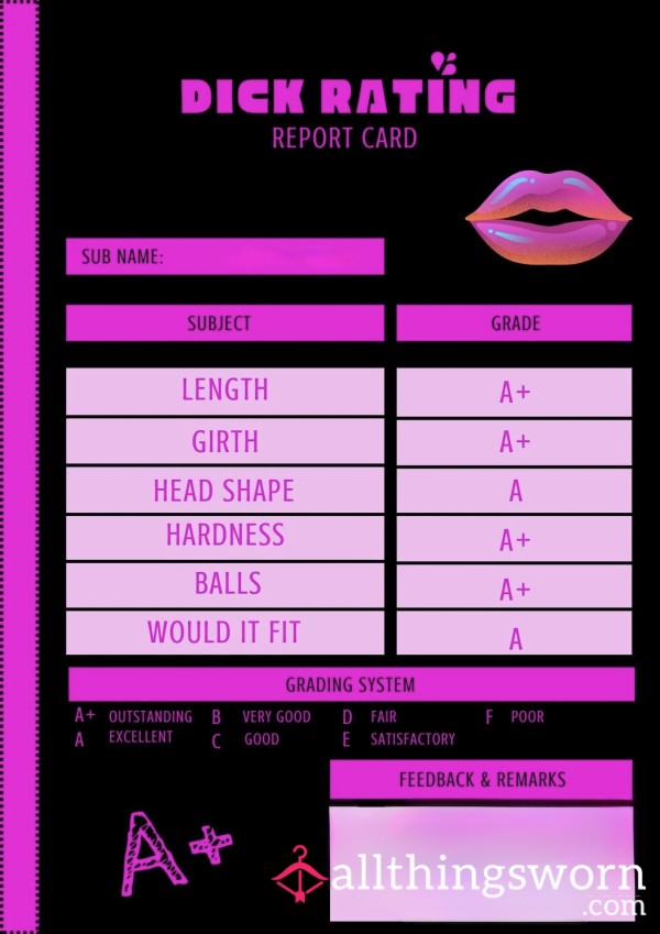 D*ck Rating Report Card